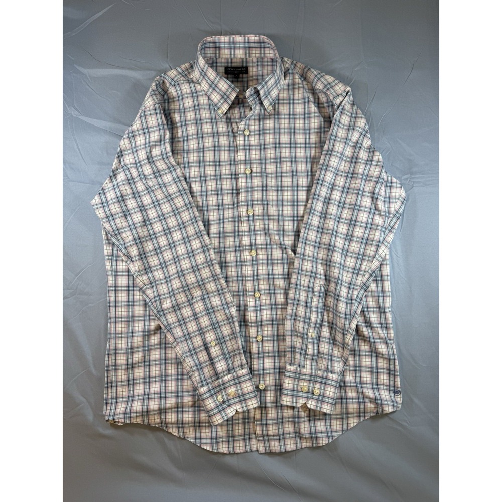 Peter Millar Men's Long Sleeve Blue & Pink Plaid Button Up Shirt Size Large